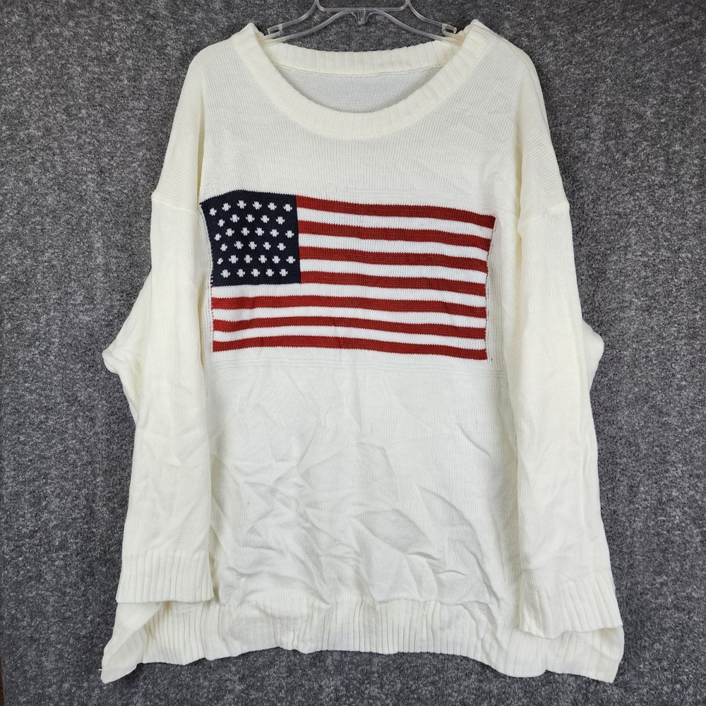 Flag American Flag Knit Sweater‎ Womens Oversized White Red Blue Patriotic